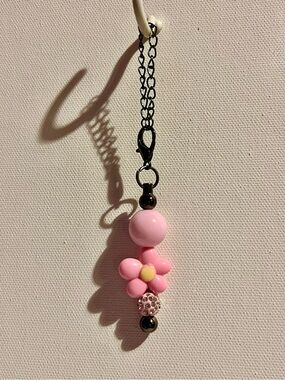 Pink and Yellow Flower Beaded Cup Charm w/Rhinestone Accents